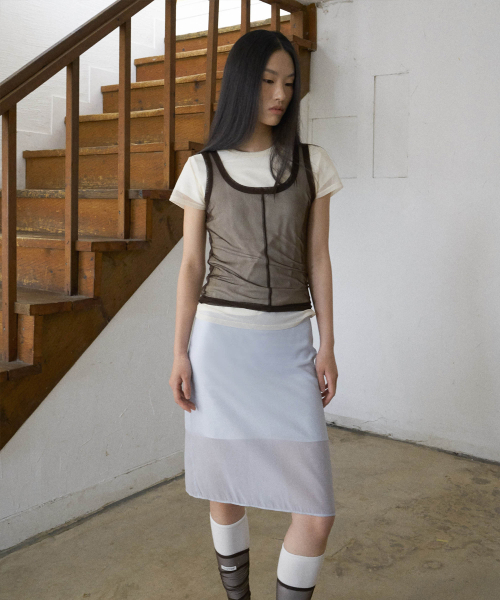 SHEER LAYERED SKIRT SKY BLUE