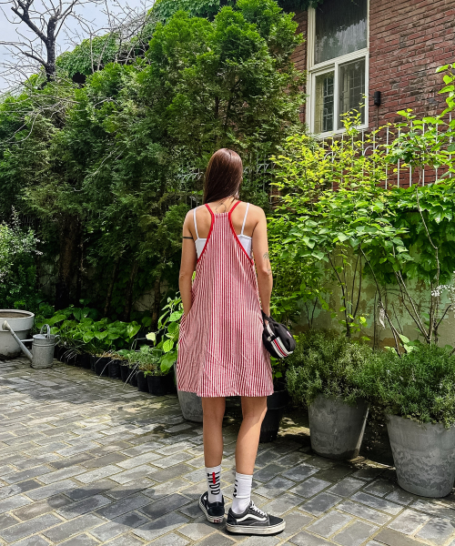 MENASOO(ミナス)の「MENASOO SUMMER STRIPE TERRY STRAP ONEPIECE_RED(ワンピース・レディース・レッド・F)」の5枚目の写真