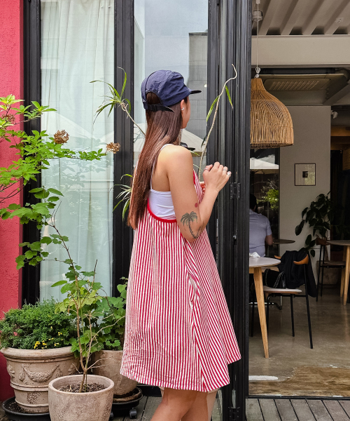 MENASOO(ミナス)の「MENASOO SUMMER STRIPE TERRY STRAP ONEPIECE_RED(ワンピース・レディース・レッド・F)」の7枚目の写真