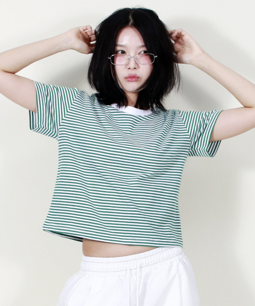 DEMARC(ドゥマーク)の「ストライプセミクロップ半袖Tシャツグリーン(Tシャツ/カットソー・レディース・その他・MEDIUM/LARGE)」の7枚目の写真