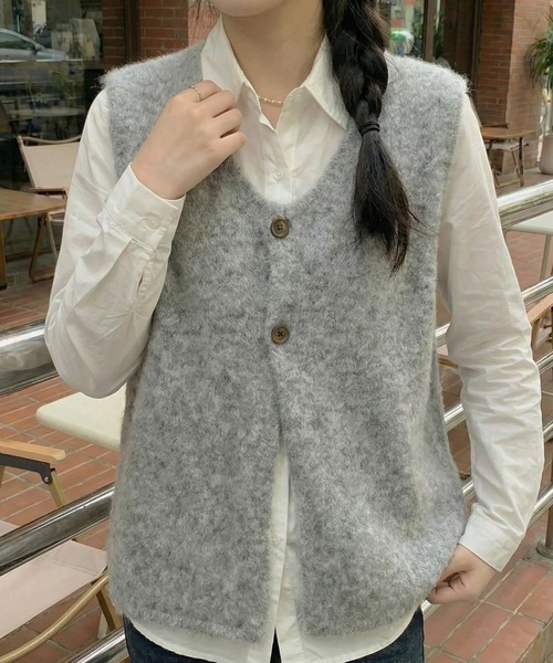 cammie(キャミー)の「ニットベスト(ベスト・レディース・モスグリーン/アイボリー/グレー・F)」の2枚目の写真