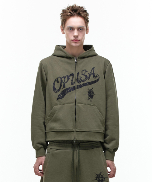 セール】Op. 07 BREED-BLACK HOOD-ZIP KHAKI（パーカー）｜OPUS 0012