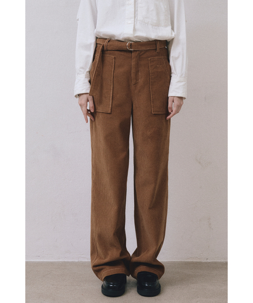 パンツ everyone corduroy belted pants Stitched Corduroy Pants (Camel)（その他パンツ）｜MIDNLOW（ミッド