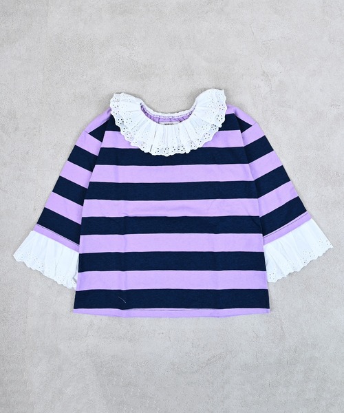 MARKEY'S（マーキーズ）の「レースフリルカラーボーダーロンティー（Tシャツ/カットソー・キッズ・レッド系その他/ピンク系その他/ブラック系その他・140/130/120/110/100/90/150）」の5枚目の写真