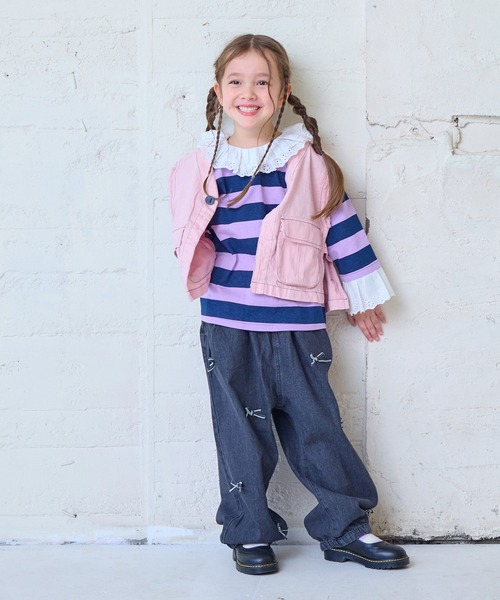 MARKEY'S（マーキーズ）の「レースフリルカラーボーダーロンティー（Tシャツ/カットソー・キッズ・レッド系その他/ピンク系その他/ブラック系その他・140/130/120/110/100/90/150）」の9枚目の写真