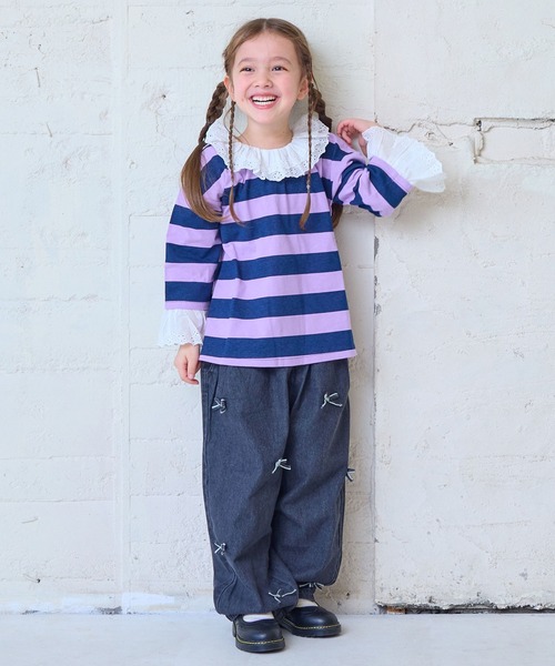 MARKEY'S（マーキーズ）の「レースフリルカラーボーダーロンティー（Tシャツ/カットソー・キッズ・レッド系その他/ピンク系その他/ブラック系その他・140/130/120/110/100/90/150）」の6枚目の写真