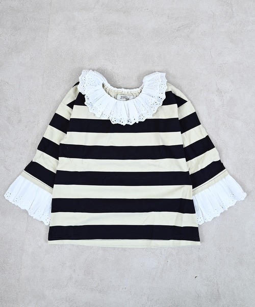 MARKEY'S（マーキーズ）の「レースフリルカラーボーダーロンティー（Tシャツ/カットソー・キッズ・レッド系その他/ピンク系その他/ブラック系その他・140/130/120/110/100/90/150）」の13枚目の写真