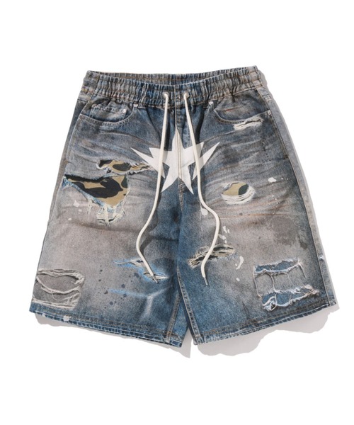 A BATHING APE(アベイシングエイプ)の「BAPE STA FAKE PRINT RELAXED FIT SHORTS(その他パンツ・メンズ・ブラック/ライトインディゴブルー・MEDIUM/X-LARGE/SMALL/XX-LARGE/LARGE)」の2枚目の写真