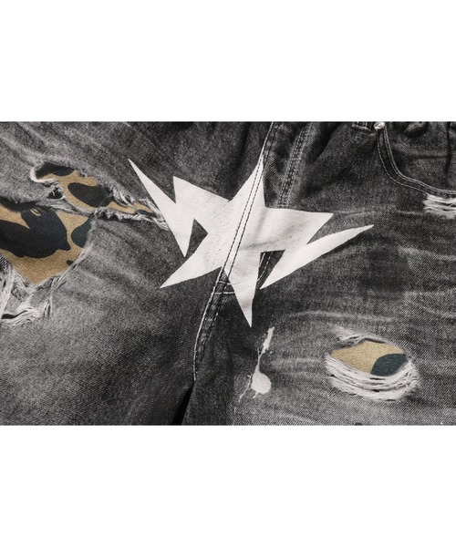 A BATHING APE(アベイシングエイプ)の「BAPE STA FAKE PRINT RELAXED FIT SHORTS(その他パンツ・メンズ・ブラック/ライトインディゴブルー・MEDIUM/X-LARGE/SMALL/XX-LARGE/LARGE)」の5枚目の写真