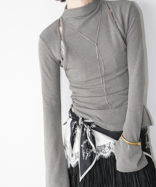 chuclla（チュクラ）の「カットアウト リブトップス chw26s038（Tシャツ/カットソー・レディース・ブラック/グレー/ホワイト・FREE）」の3枚目の写真