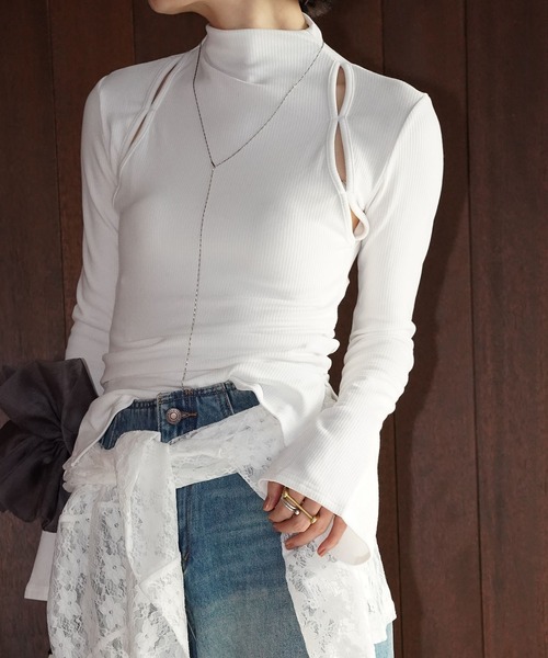 chuclla（チュクラ）の「カットアウト リブトップス chw26s038（Tシャツ/カットソー・レディース・ブラック/グレー/ホワイト・FREE）」の2枚目の写真