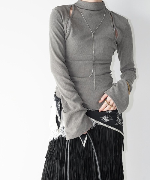 chuclla（チュクラ）の「カットアウト リブトップス chw26s038（Tシャツ/カットソー・レディース・ブラック/グレー/ホワイト・FREE）」の4枚目の写真