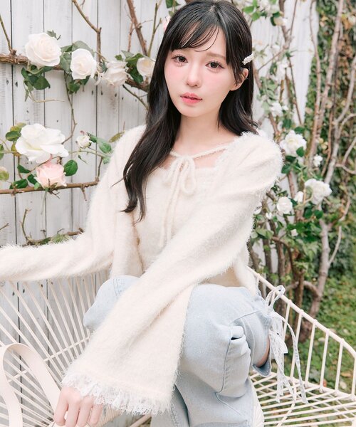 OLIVE des OLIVE(オリーブデオリーブ)の「spring color palette cardigan(カーディガン/ボレロ・レディース・イエロー/ピンク/オフホワイト/チャコールグレー/サックスブルー・FREE)」の6枚目の写真