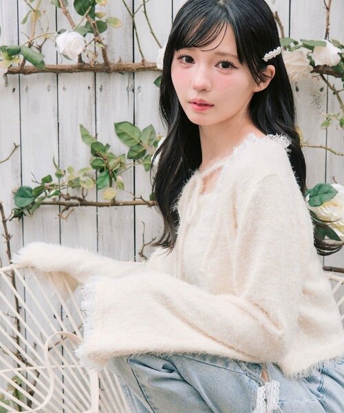 OLIVE des OLIVE（オリーブデオリーブ）の「spring color palette cardigan（カーディガン/ボレロ・レディース・イエロー/ピンク/オフホワイト/チャコールグレー/サックスブルー・FREE）」の14枚目の写真