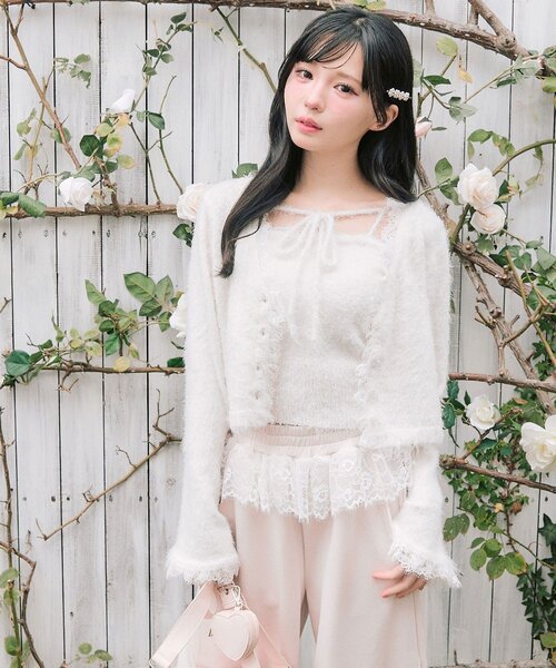 OLIVE des OLIVE（オリーブデオリーブ）の「spring color palette cardigan（カーディガン/ボレロ・レディース・イエロー/ピンク/オフホワイト/チャコールグレー/サックスブルー・FREE）」の17枚目の写真