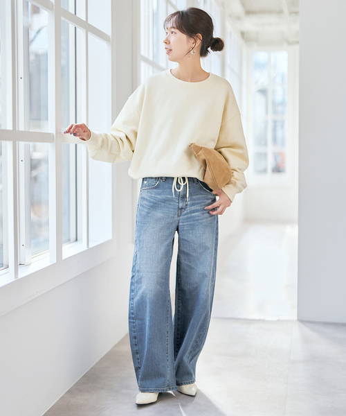 Spick & Span（スピックアンドスパン）の「《追加》SOMETHING / サムシング 別注 NEW HANA CURVE TAPERED*（デニムパンツ・レディース・サックスブルー/ネイビー・LARGE/MEDIUM/SMALL/X-SMALL）」の4枚目の写真