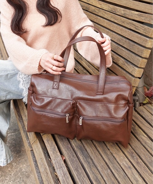 unnu（ユヌ）の「フロントポケット ボストントート（ボストンバッグ・レディース・ダークブラウン/ブラック・F）」の8枚目の写真