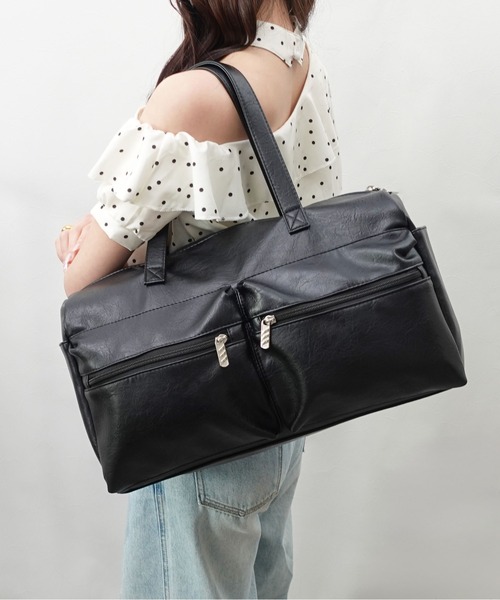 unnu（ユヌ）の「フロントポケット ボストントート（ボストンバッグ・レディース・ダークブラウン/ブラック・F）」の7枚目の写真