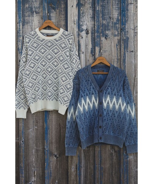 BEAMS PLUS（ビームスプラス）の「Cardigan Jacquard Indigo Yarn（カーディガン/ボレロ・メンズ・インディゴブルー・X-LARGE/LARGE/MEDIUM/SMALL）」の2枚目の写真