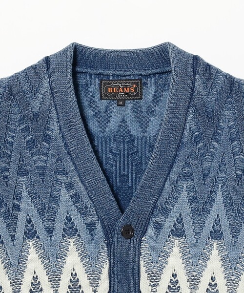 BEAMS PLUS（ビームスプラス）の「Cardigan Jacquard Indigo Yarn（カーディガン/ボレロ・メンズ・インディゴブルー・X-LARGE/LARGE/MEDIUM/SMALL）」の6枚目の写真