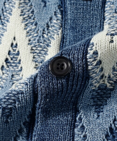 BEAMS PLUS（ビームスプラス）の「Cardigan Jacquard Indigo Yarn（カーディガン/ボレロ・メンズ・インディゴブルー・X-LARGE/LARGE/MEDIUM/SMALL）」の9枚目の写真