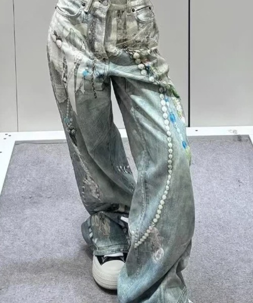 center i(センターアイ)の「プリントアクセデザインワイドデニムパンツ(デニムパンツ・レディース・ブルー・S/M)」の2枚目の写真