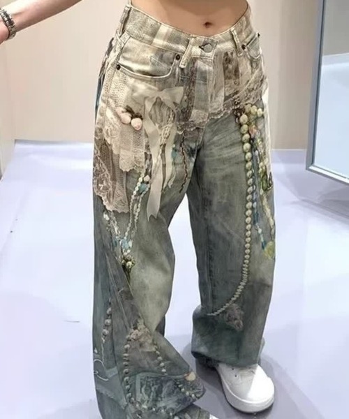 center i(センターアイ)の「プリントアクセデザインワイドデニムパンツ(デニムパンツ・レディース・ブルー・S/M)」の4枚目の写真
