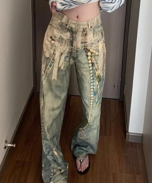 center i(センターアイ)の「プリントアクセデザインワイドデニムパンツ(デニムパンツ・レディース・ブルー・S/M)」の6枚目の写真