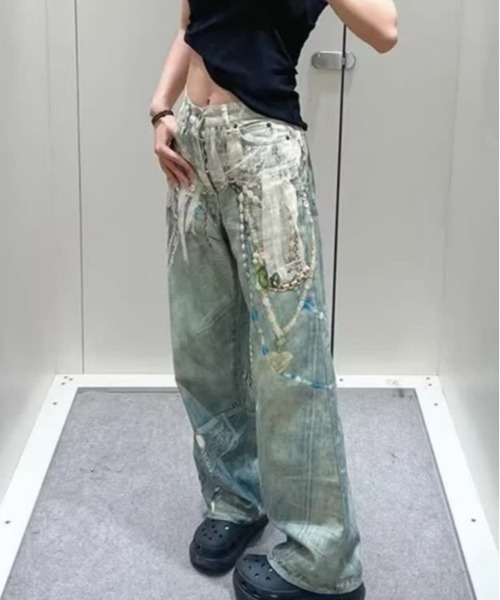 center i(センターアイ)の「プリントアクセデザインワイドデニムパンツ(デニムパンツ・レディース・ブルー・S/M)」の7枚目の写真