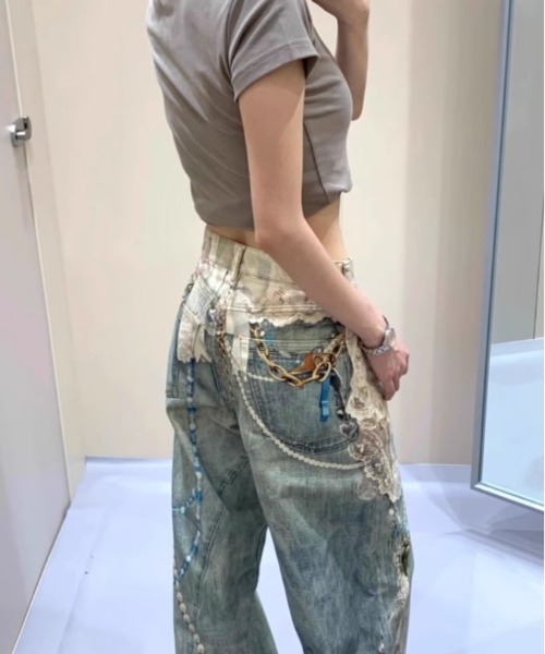 center i(センターアイ)の「プリントアクセデザインワイドデニムパンツ(デニムパンツ・レディース・ブルー・S/M)」の9枚目の写真