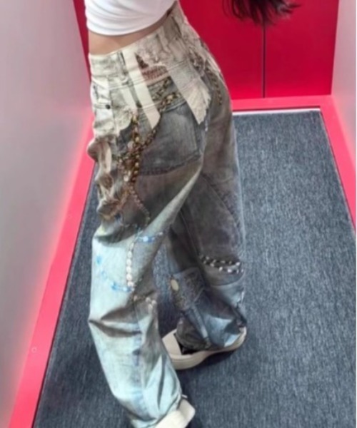 center i(センターアイ)の「プリントアクセデザインワイドデニムパンツ(デニムパンツ・レディース・ブルー・S/M)」の10枚目の写真