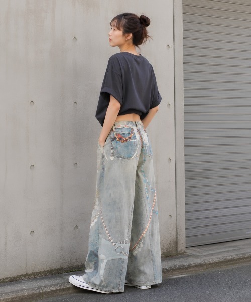 center i(センターアイ)の「プリントアクセデザインワイドデニムパンツ(デニムパンツ・レディース・ブルー・S/M)」の15枚目の写真