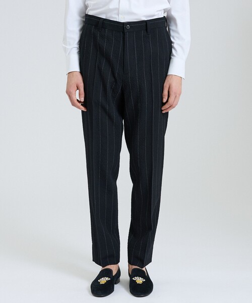 DESIGNWORKS（デザインワークス）の「【26S/S】ウールストレッチサッカーピンタックパンツ / セットアップ対応 / ストレッチ / 防シワ（スラックス・メンズ・ブラック/ネイビー・52/50/48/46/44）」の2枚目の写真