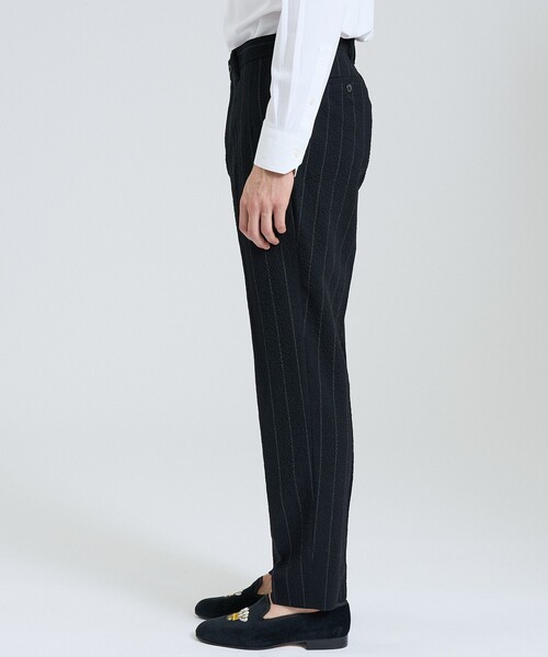 DESIGNWORKS（デザインワークス）の「【26S/S】ウールストレッチサッカーピンタックパンツ / セットアップ対応 / ストレッチ / 防シワ（スラックス・メンズ・ブラック/ネイビー・52/50/48/46/44）」の4枚目の写真