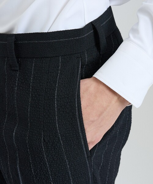 DESIGNWORKS（デザインワークス）の「【26S/S】ウールストレッチサッカーピンタックパンツ / セットアップ対応 / ストレッチ / 防シワ（スラックス・メンズ・ブラック/ネイビー・52/50/48/46/44）」の9枚目の写真