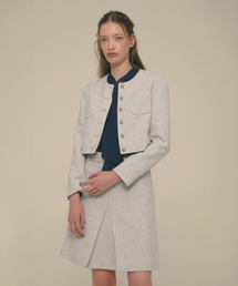 Crystal-Buttons Cropped Tweed Jacket_Quiet Gray