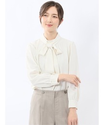 【UVカット イージーケア】m.f.エディトリアル レディース リボンタイ 長袖 プルオーバー ブラウス