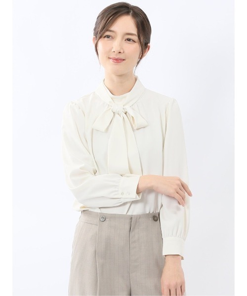 m.f.editorial(エムエフエディトリアル)の「【UVカット イージーケア】m.f.エディトリアル レディース リボンタイ 長袖 プルオーバー ブラウス(シャツ/ブラウス・レディース・ネイビー/アイボリー/サックスブルー・MEDIUM/LARGE)」の2枚目の写真