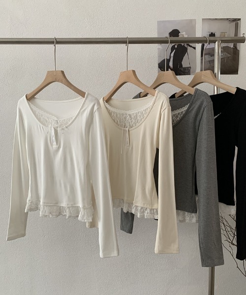 LAC-VERT（ラック・ヴェール）の「レースレイヤードカットソー（Tシャツ/カットソー・レディース・グレー/ブラック/アイボリー/ホワイト・FREE）」の8枚目の写真