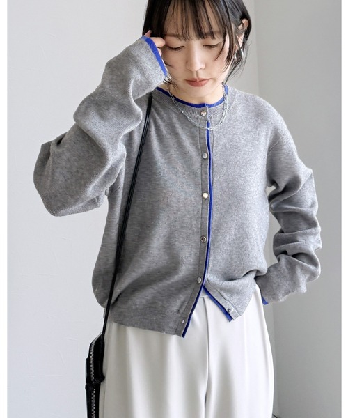 reca（レカ）の「レイヤード風配色ニットカーディガン（カーディガン/ボレロ・レディース・ベージュ/オフホワイト/グレー・FREE）」の2枚目の写真