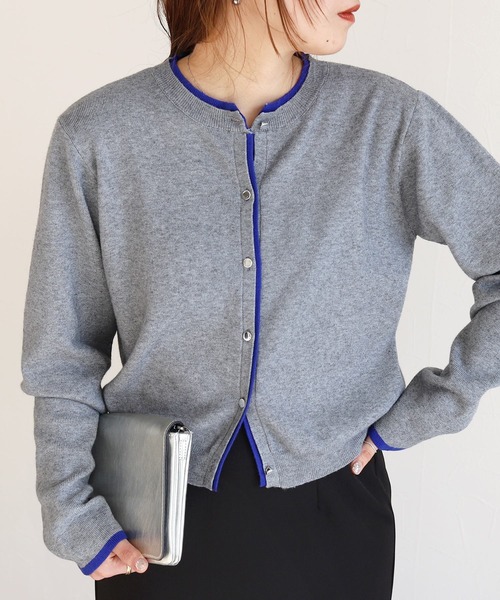 reca（レカ）の「レイヤード風配色ニットカーディガン（カーディガン/ボレロ・レディース・ベージュ/オフホワイト/グレー・FREE）」の5枚目の写真