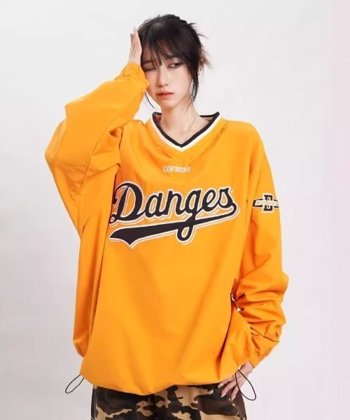 Ritzy(リッツィー)の「ベースボールスタイル オーバーサイズTシャツ(Tシャツ/カットソー・レディース・ブルー/グレー/イエロー・L/M)」の3枚目の写真