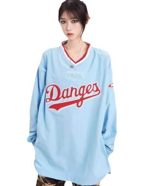 Ritzy(リッツィー)の「ベースボールスタイル オーバーサイズTシャツ(Tシャツ/カットソー・レディース・ブルー/グレー/イエロー・L/M)」の4枚目の写真
