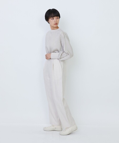 LOISIR(ロワズィール)の「リネンツイルアジャスター付きテーパードパンツ(その他パンツ・レディース・グリーン/ベージュ・36/38/40)」の6枚目の写真