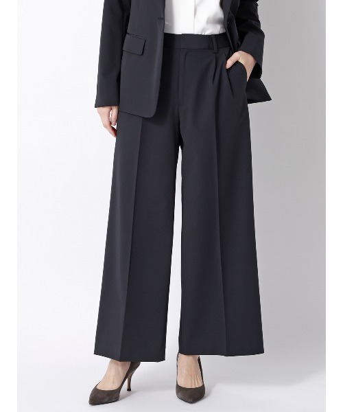 SUIT SQUARE（スーツスクエア）の「ワイドパンツ ウォッシャブル 2WAYストレッチ UVカット 消臭 ポリエステルツイル 無地（スラックス・レディース・ネイビー/ブラック・42(13号)/40(11号)/38(9号)/36(7号)）」の2枚目の写真