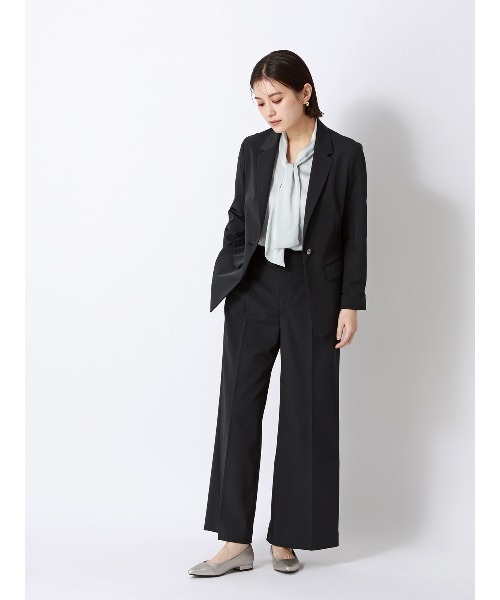 SUIT SQUARE（スーツスクエア）の「ワイドパンツ ウォッシャブル 2WAYストレッチ UVカット 消臭 ポリエステルツイル 無地（スラックス・レディース・ネイビー/ブラック・42(13号)/40(11号)/38(9号)/36(7号)）」の4枚目の写真