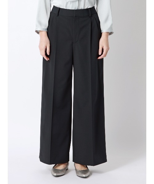 SUIT SQUARE（スーツスクエア）の「ワイドパンツ ウォッシャブル 2WAYストレッチ UVカット 消臭 ポリエステルツイル 無地（スラックス・レディース・ネイビー/ブラック・42(13号)/40(11号)/38(9号)/36(7号)）」の5枚目の写真