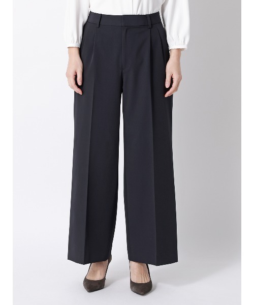 SUIT SQUARE（スーツスクエア）の「ワイドパンツ ウォッシャブル 2WAYストレッチ UVカット 消臭 ポリエステルツイル 無地（スラックス・レディース・ネイビー/ブラック・42(13号)/40(11号)/38(9号)/36(7号)）」の13枚目の写真