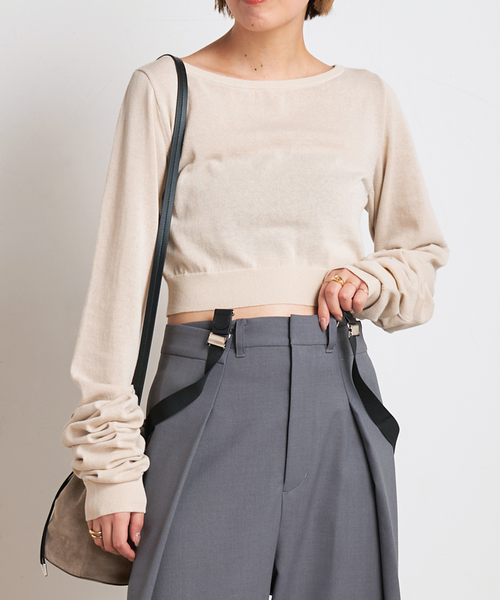 PROVOKE (プロヴォーク)の「【PROVOKE/プロヴォーク】2WAY boatneck pullover(ニット/セーター・レディース・ブラック/ベージュ・FREE)」の2枚目の写真