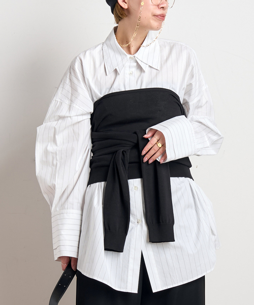 PROVOKE (プロヴォーク)の「【PROVOKE/プロヴォーク】2WAY boatneck pullover(ニット/セーター・レディース・ブラック/ベージュ・FREE)」の1枚目の写真